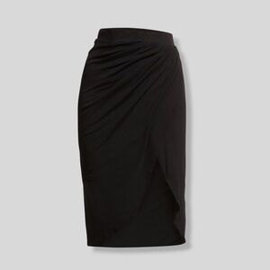 NWT Monrow Size XS Cotton Blend Black Shirred Rib Skirt Faux Wrap Secretary